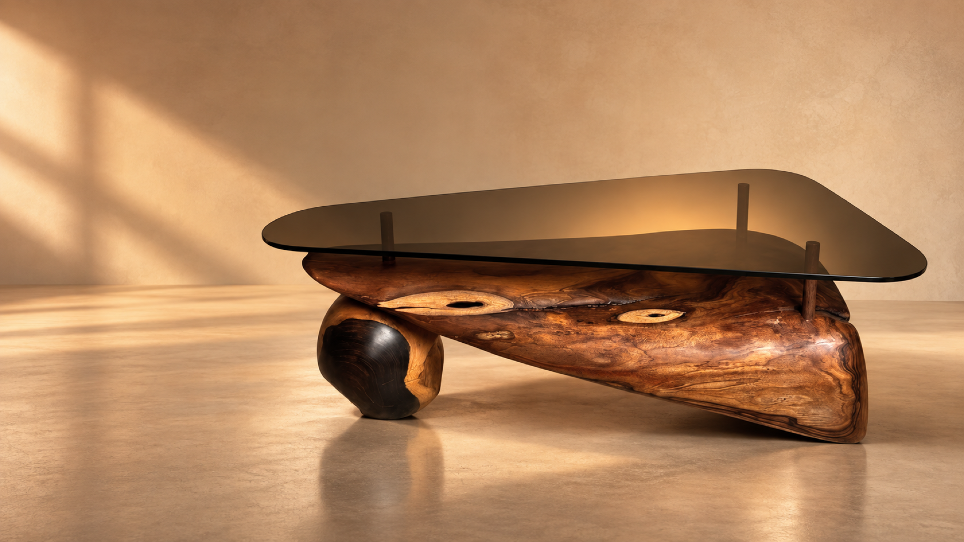 Centro de mesa con vidrio y madera maciza